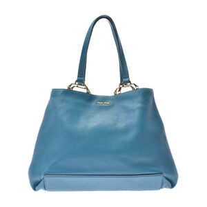 Miu Miu Blue Goatskin Lambskin Tote Bag